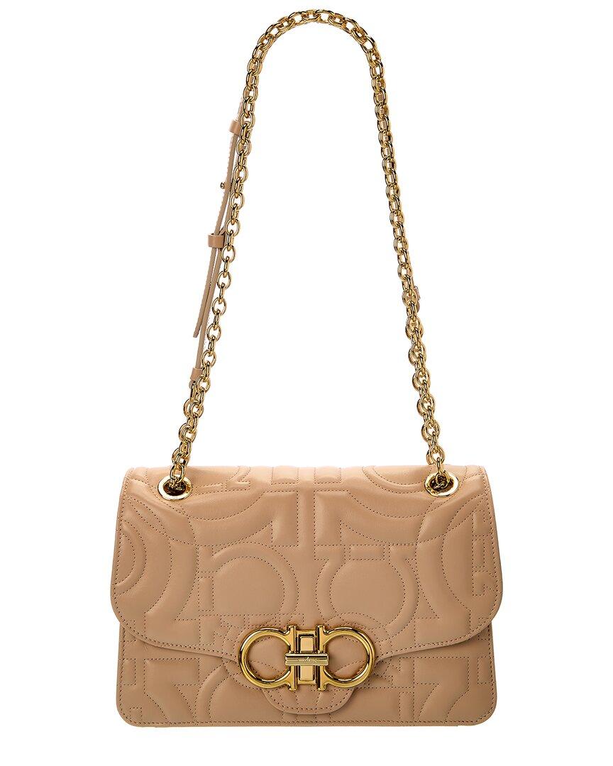 Ferragamo Quilted Gancini Flap Bag in Natural