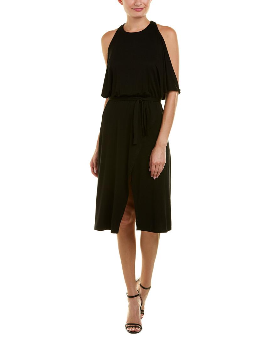 black cold shoulder wrap dress