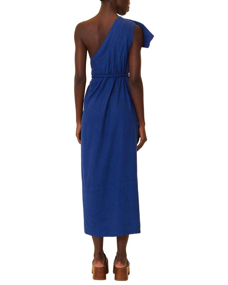 open lace back dress Navy Blue One Shoulder Leaf Lenzing Ecovero Euroflax Maxi Dress  FARM  Rio