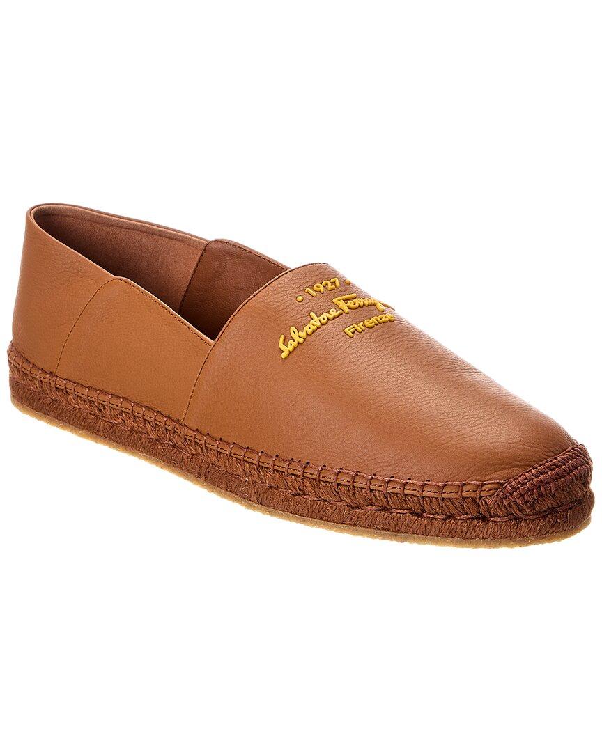 Salvatore Ferragamo Nadal  Dark Brown Leather Espadrilles with Gold Logo 39.5 Ferragamo Espadrille shoes and sandals for Men | Online Sale  main image 2