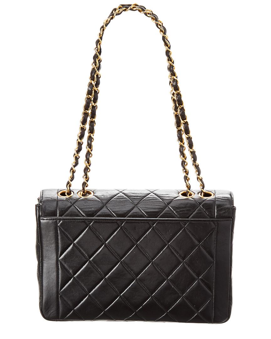 Chanel Black Quilted Lambskin Border Tab Medium Single Flap Bag