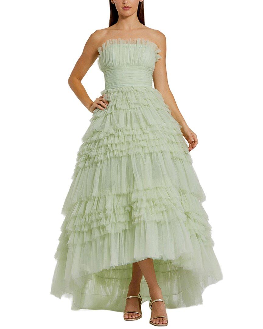 sea foam green prom dress Green Floral Print Puff Sleeve High Low Brocade Gown main image 1