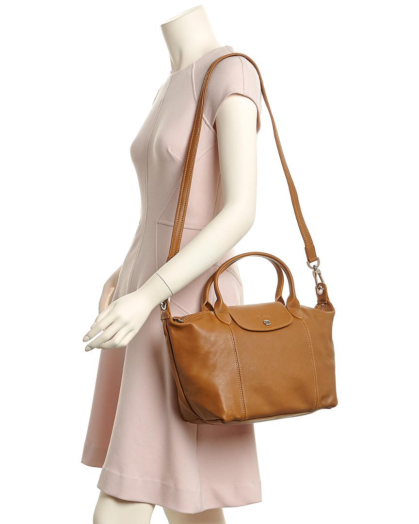 Le Pliage Cuir Small Leather Top Handle Tote