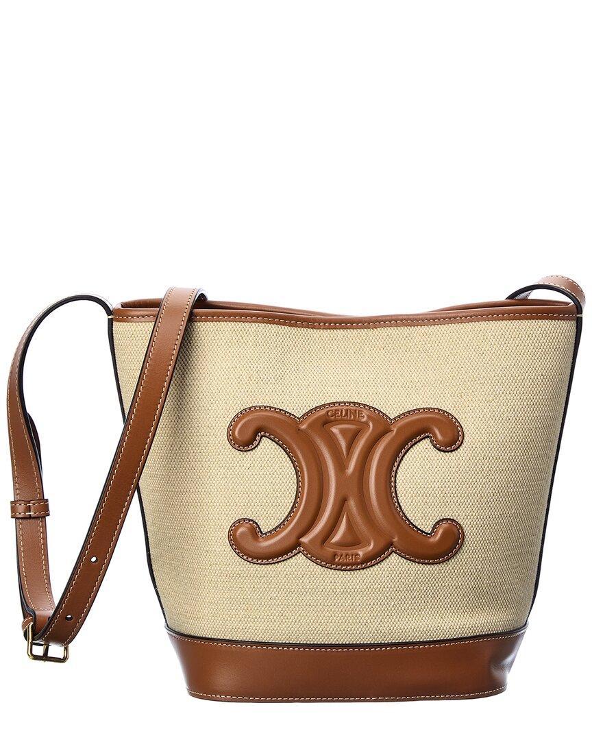 Celine Small Bucket in Triomphe Canvas and Calfskin in Tan colour