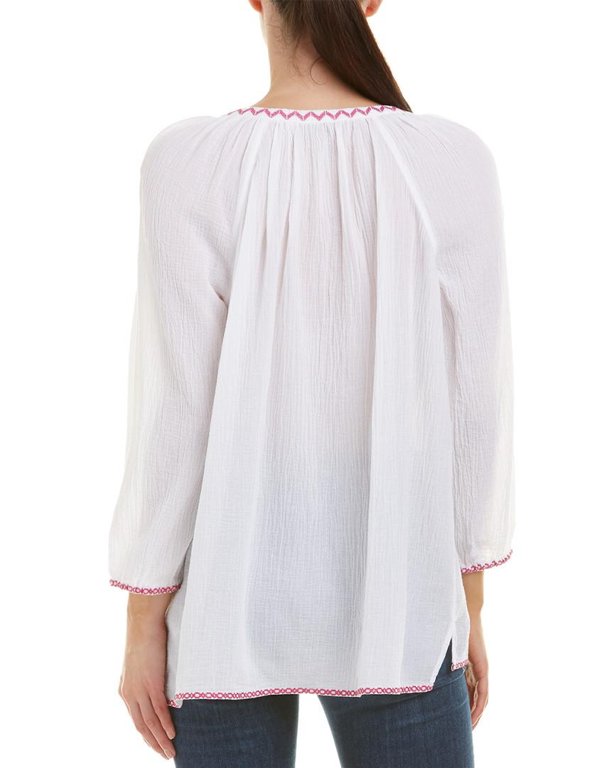 NYDJ Cotton Embroidered Gauze Blouse in White - Save 86% - Lyst