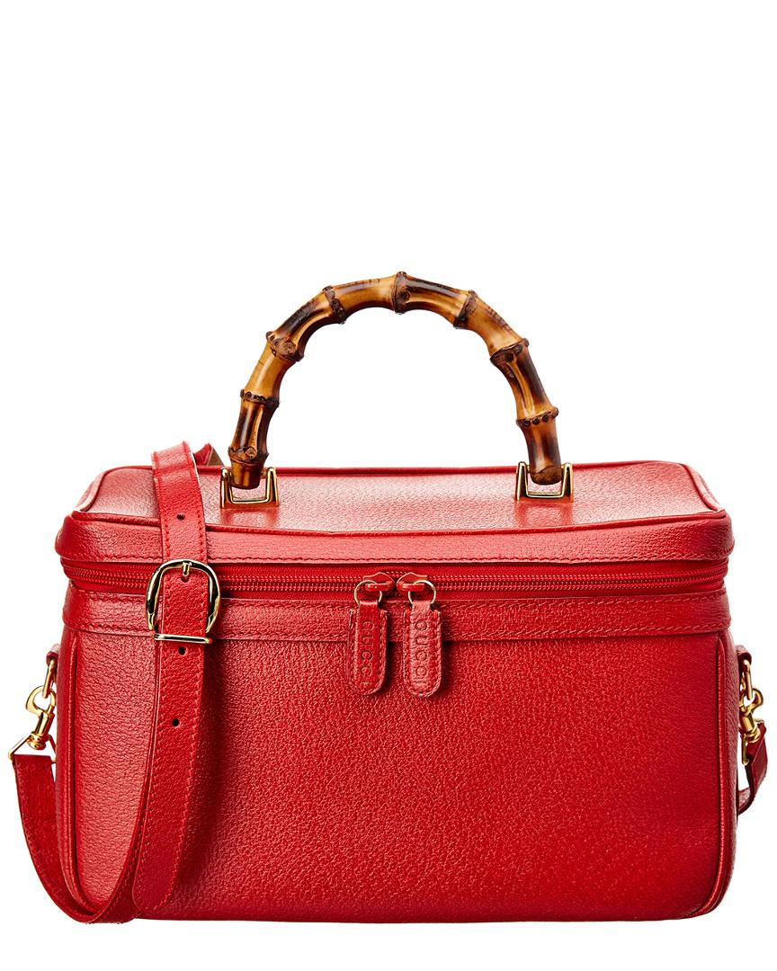 Gucci Red Leather Bamboo Vanity Bag Lyst