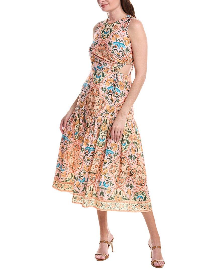 knee length dresses for ladies Blush Whisper Flutter Sleeve Ruffle Floral Beaded Midi Dress