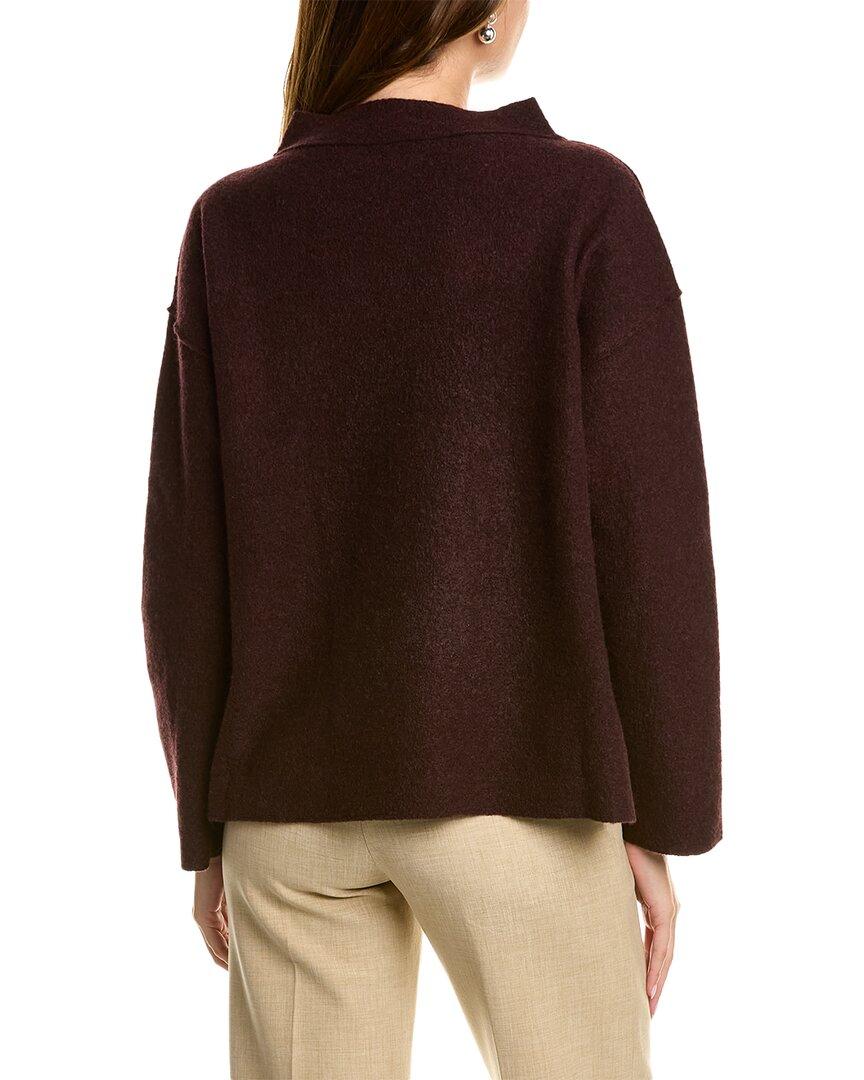 Eileen Fisher Funnel Neck Box Wool Top in Brown | Lyst