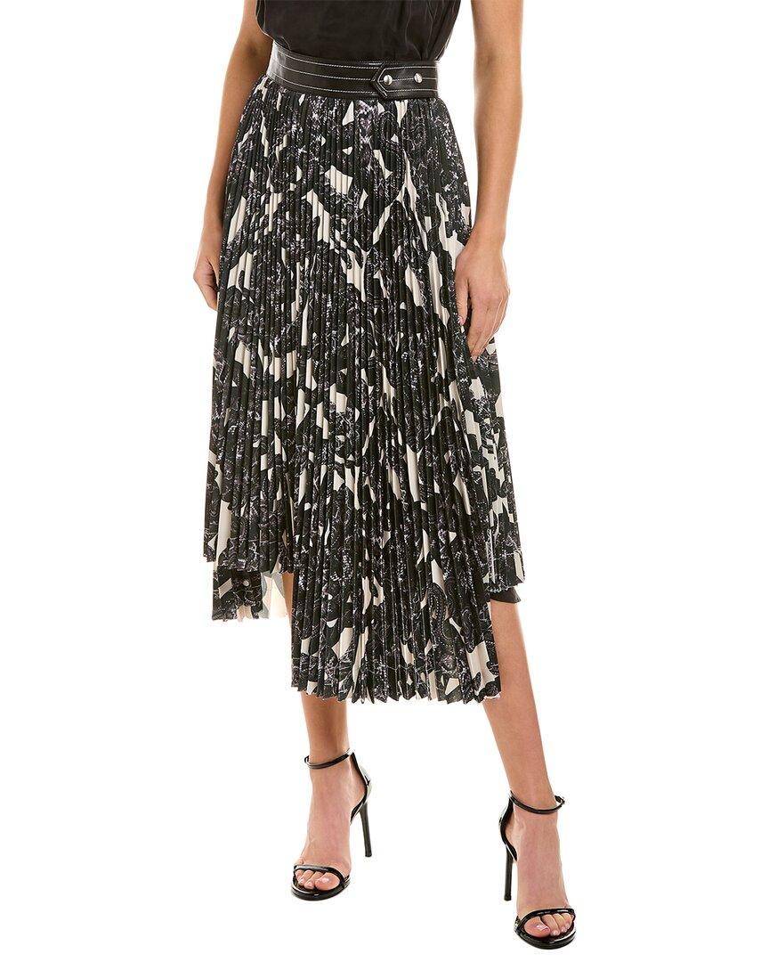 Helmut Lang Leather Waist Pleated Skirt in Black | Lyst