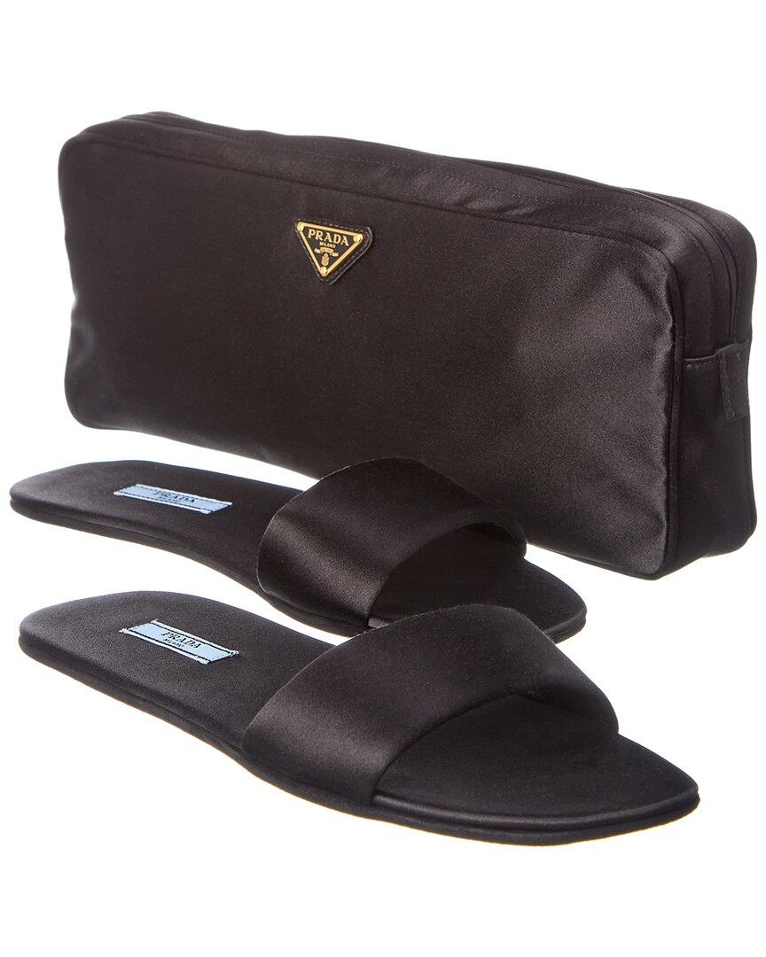 Prada Travel Silk Slippers And Pouch in Black | Lyst UK