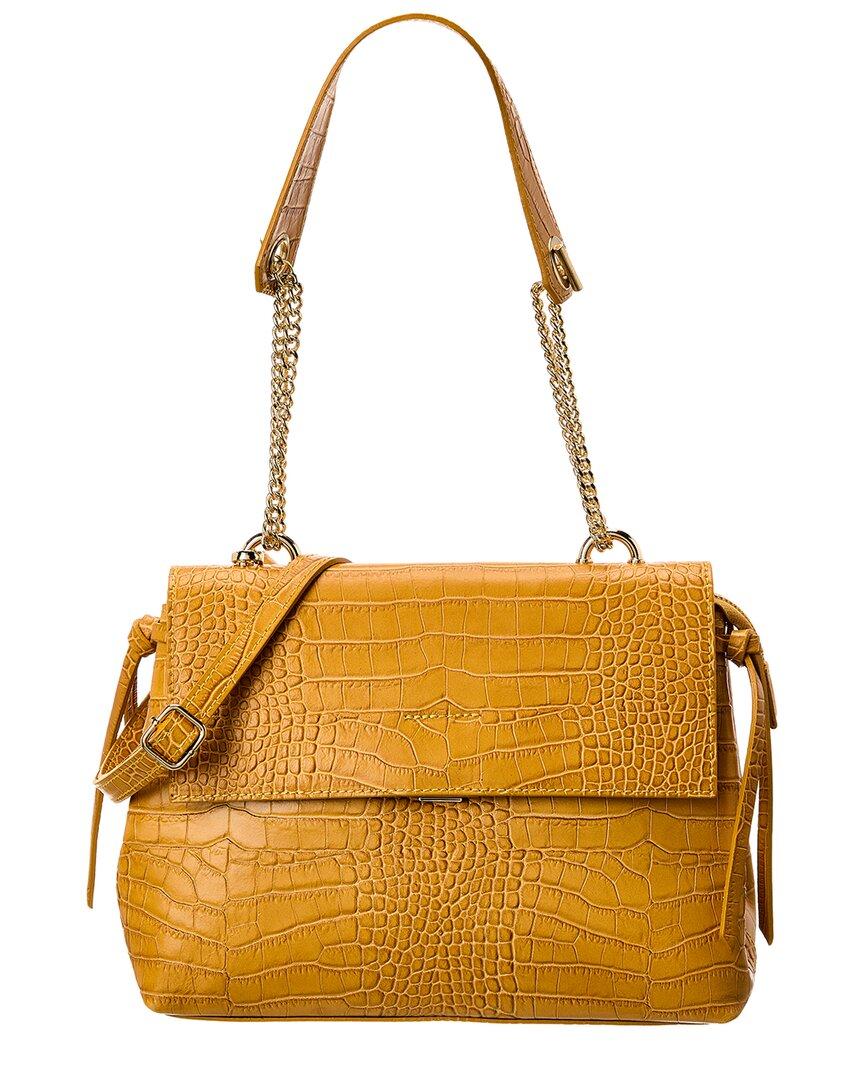 Italian Leather Top Handle Crocembossed Shoulder Bag in Metallic Lyst