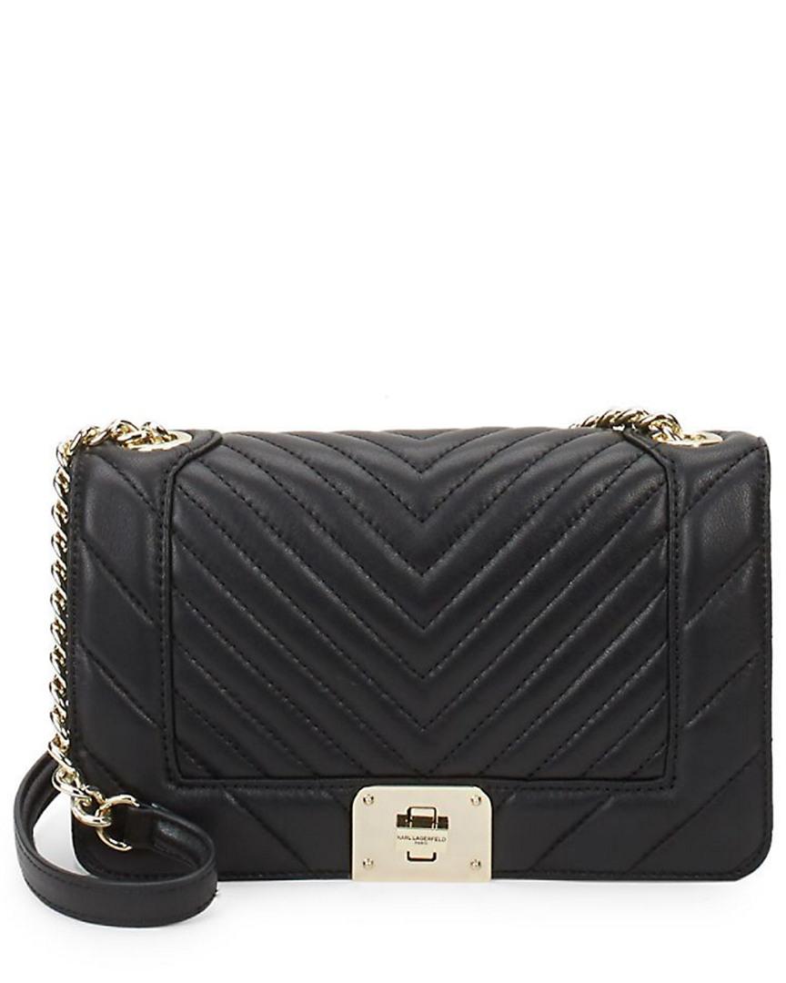 Karl Lagerfeld Lara Quilted Leather Shoulder Bag in Black | Lyst