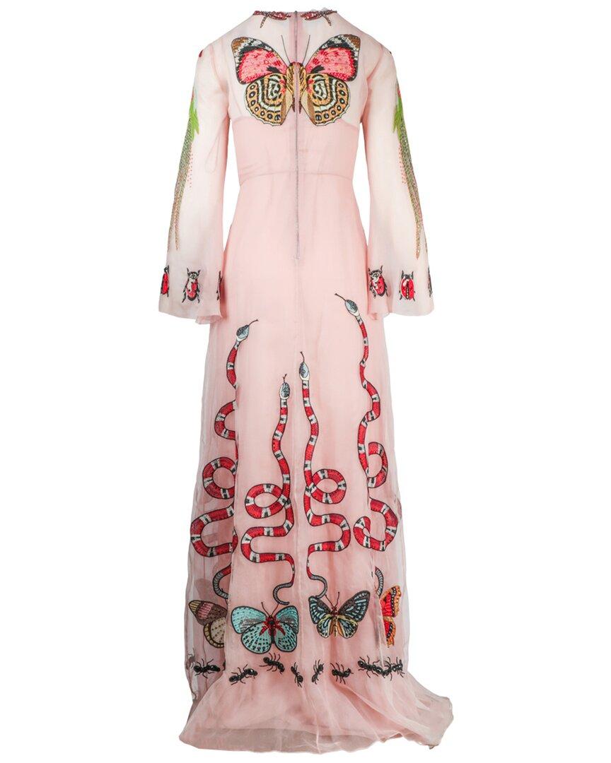 gucci pink dress Silk Wool Black Trim sz 4 l Michael's Luxury Consignment  Michael's Consignment NYC Dress Bordeaux Classic collar Long sleeves Front button closure Removable belt on the front Buttoned cuffs Straight hem Gradient effect All Gucci Pink Ruffle Silk Maxi