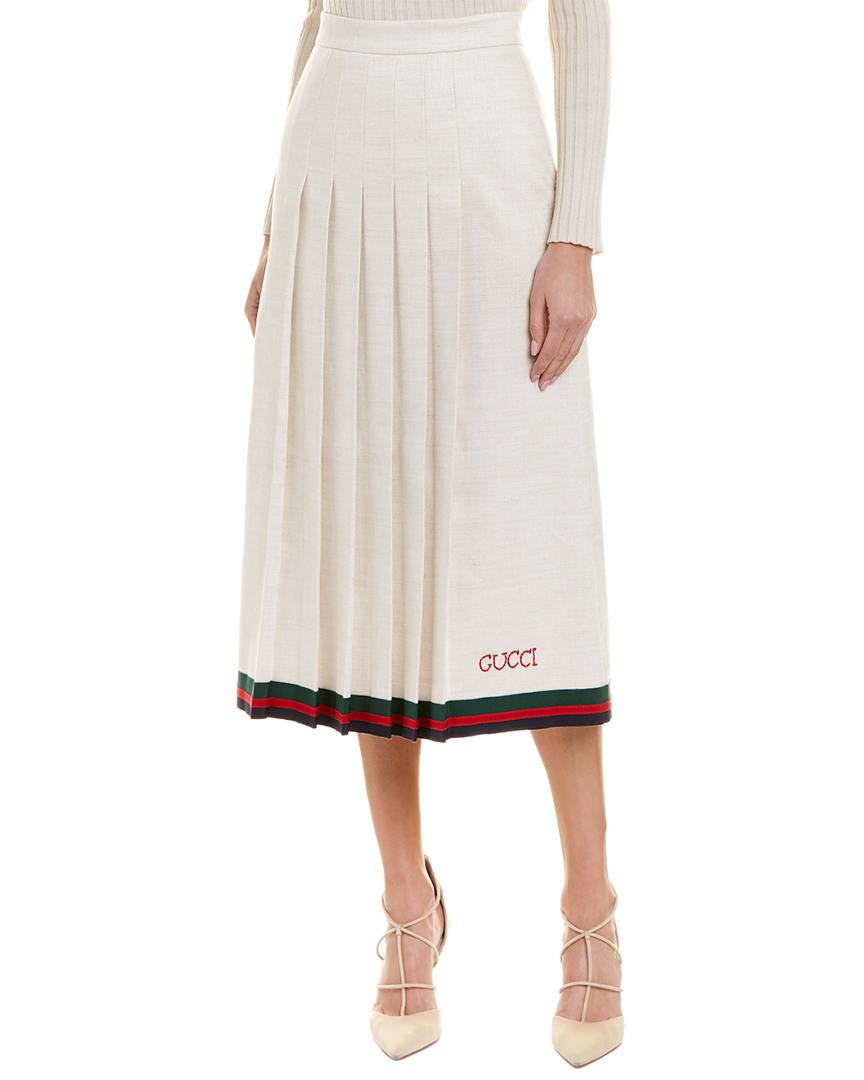 Gucci Pleated Embroidered Linen And Silk-blend Midi Skirt in White | Lyst