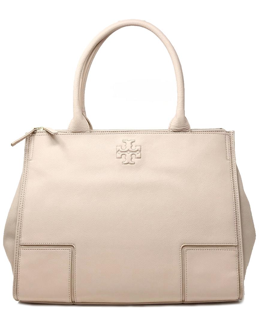 tory burch ella canvas leather tote