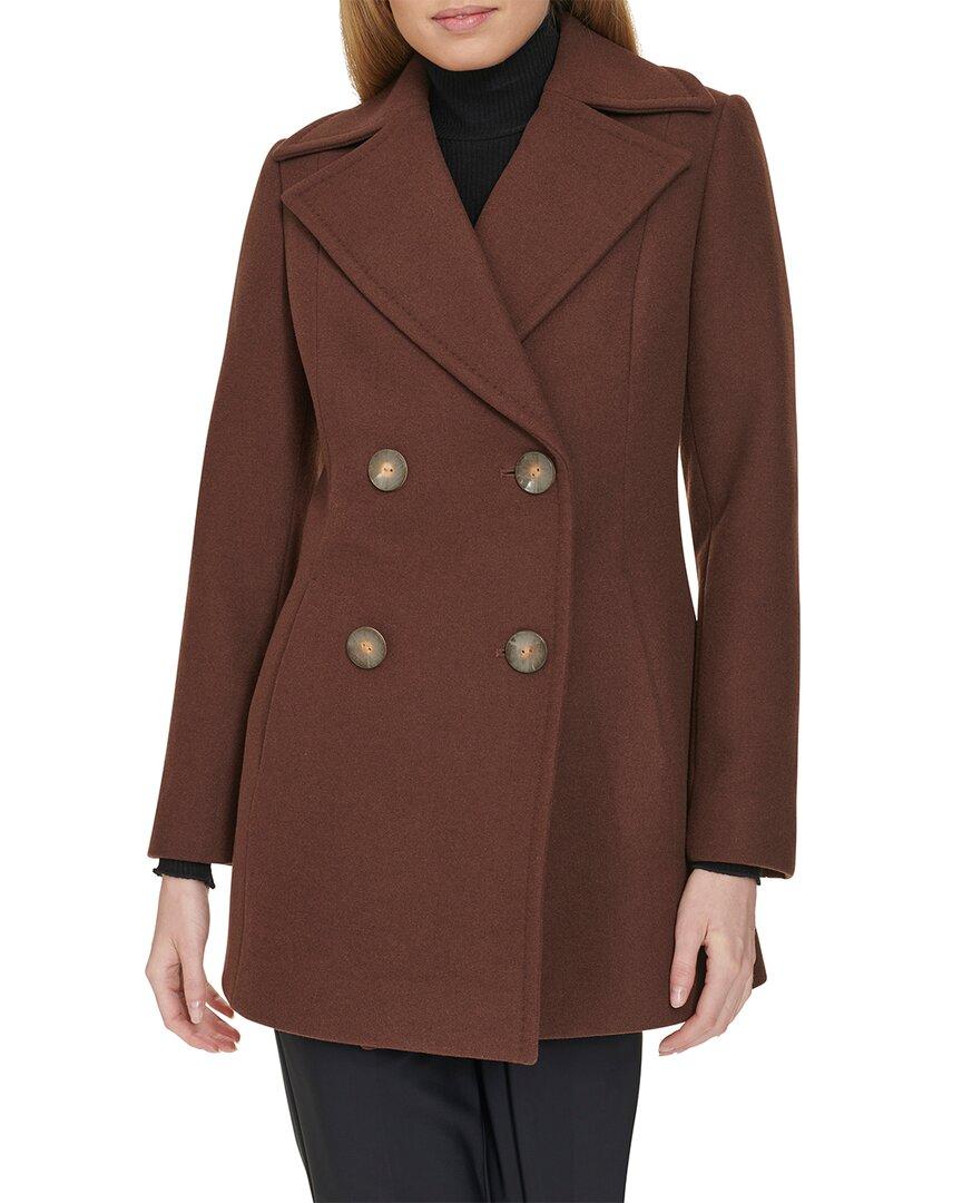 Cole Haan Double Breast Wool Blend Peacoat in Brown Lyst