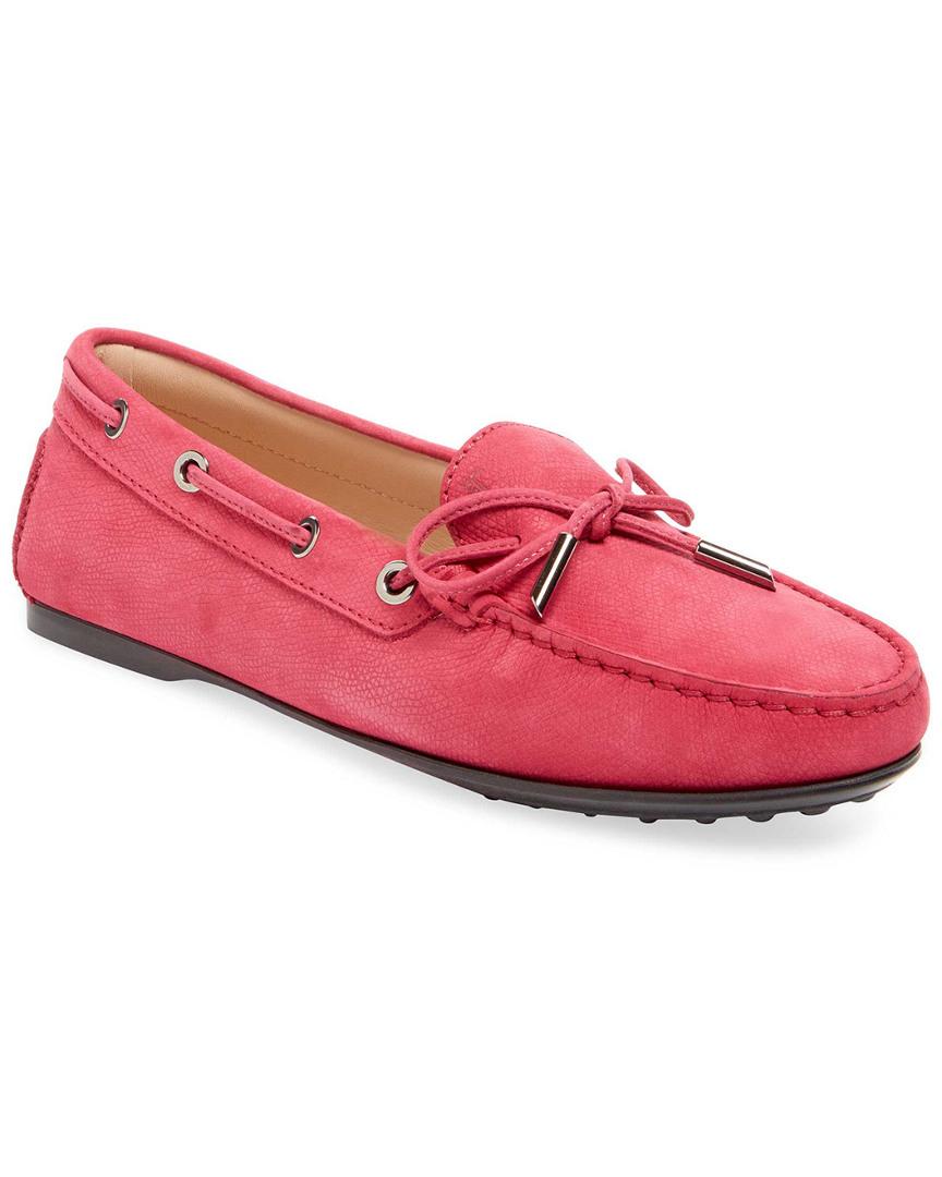 Tod's Leather City Gommino Nubuck Tie Driver in Pink - Lyst