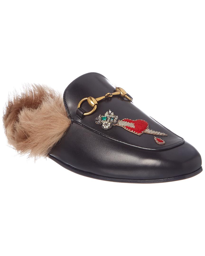 Gucci Princetown Lion & Heart Applique Leather Slipper in Black for Men |  Lyst Canada