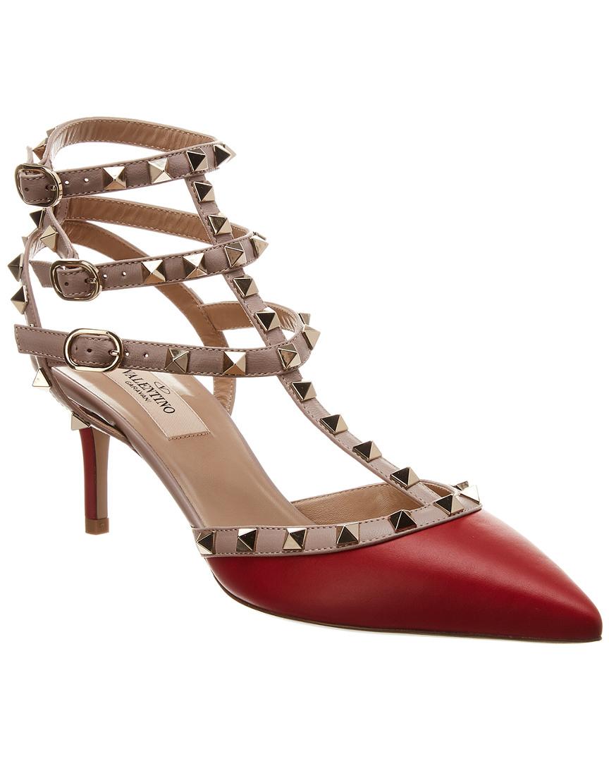 valentino rockstud caged 65 leather ankle strap pump