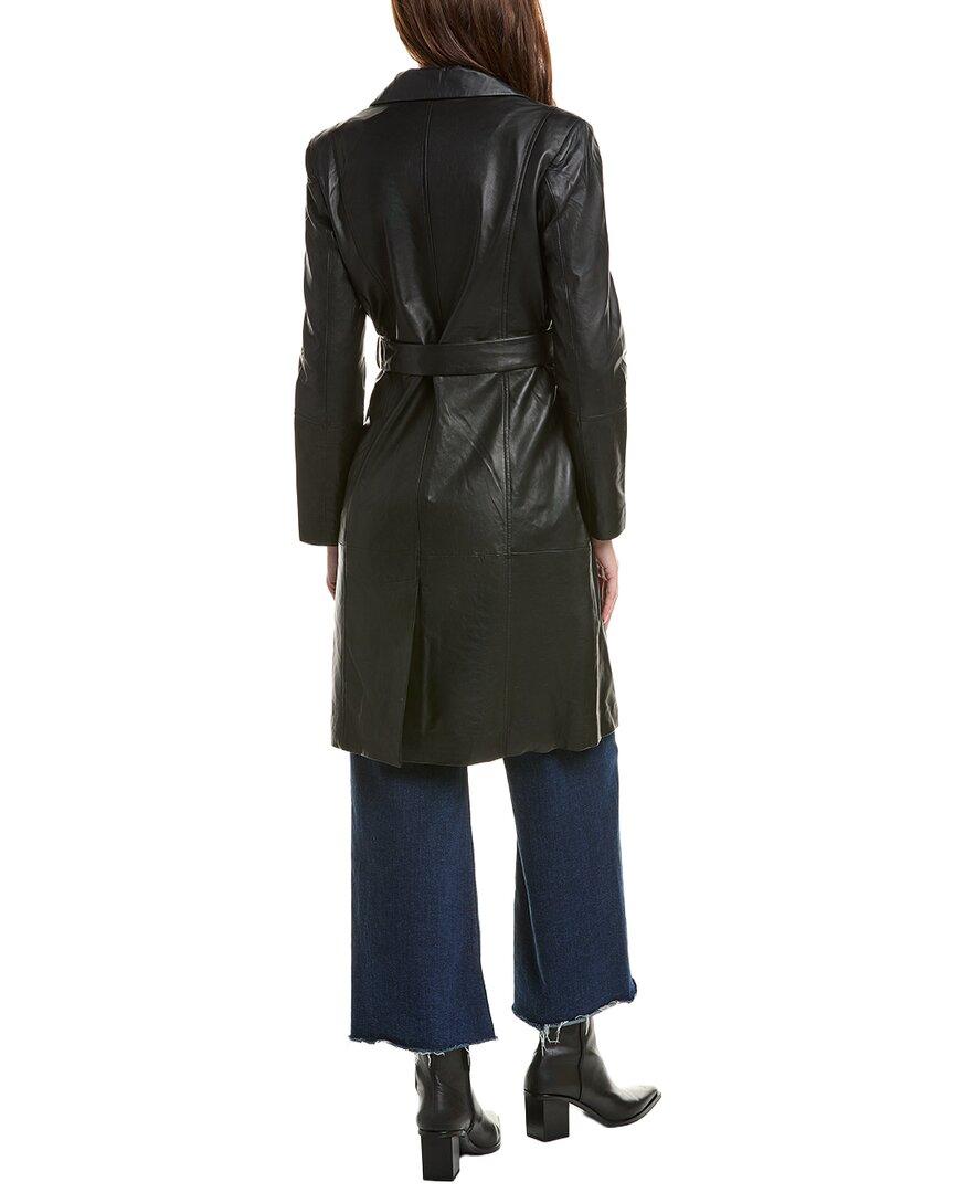 Badgley Mischka Leather Trench Coat in Black Lyst