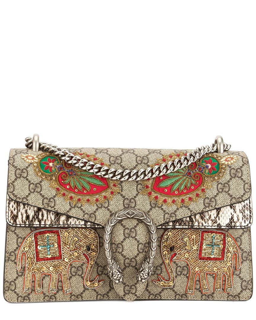 Gucci Limited Edition Beige GG Supreme Canvas & Snakeskin Leather Dionysus  Bag in Natural | Lyst Australia