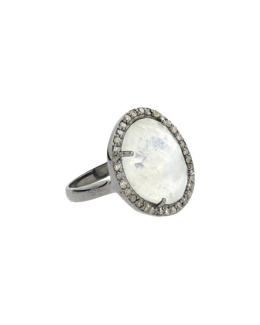 Adornia Fine Jewelry Silver 4.40 Ct. Tw. Diamond Moonstone Ring in