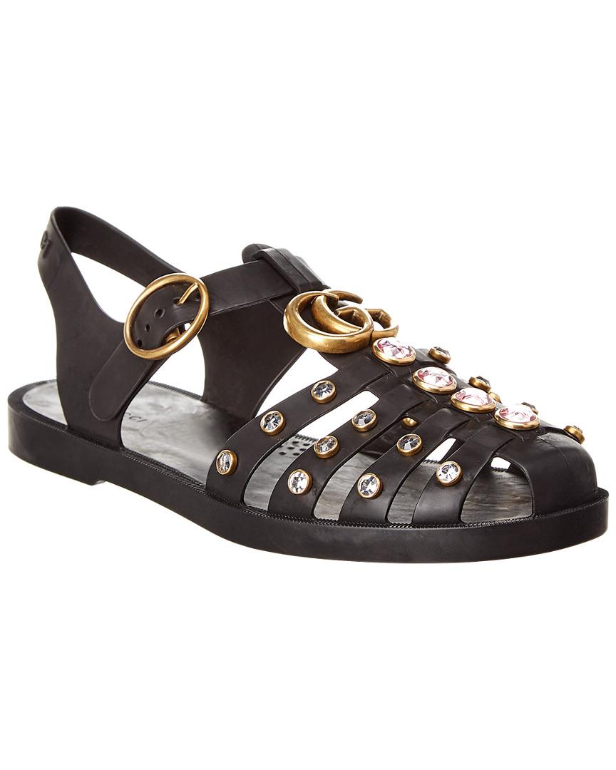 Gucci Rubber Sandal With Crystals in Black - Lyst