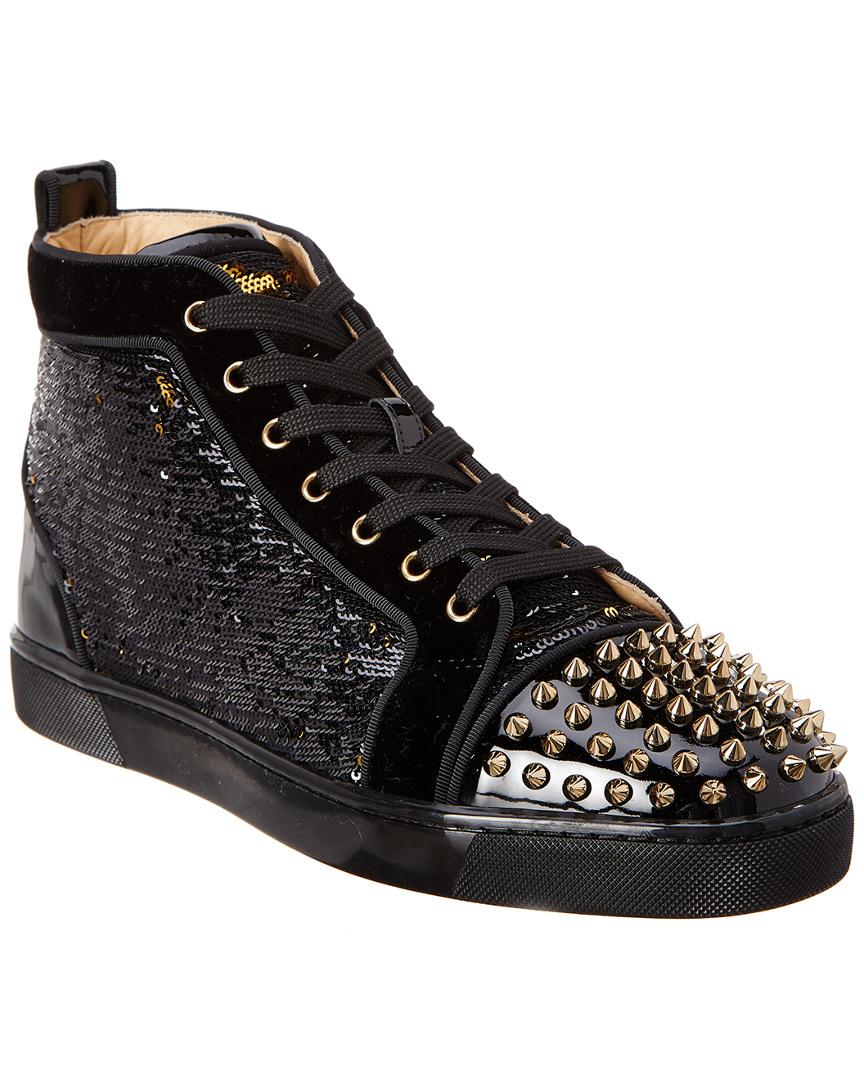 Christian Louboutin Velvet Lou Spikes Sequin Embossed Sneaker in Black ...