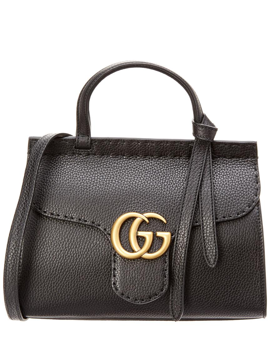 Gucci Gg Marmont Mini Top Handle Leather Bag in Black - Lyst