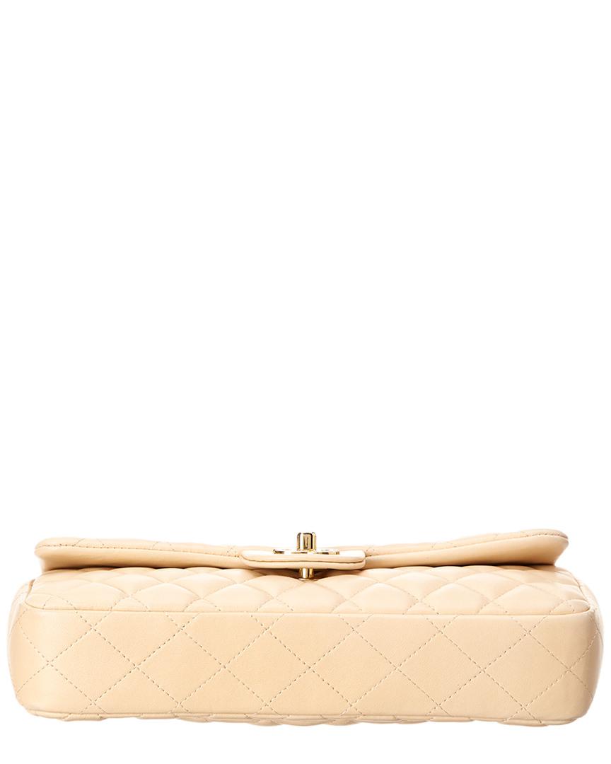 Chanel Beige Quilted Lambskin East/west Flap Bag in Natural