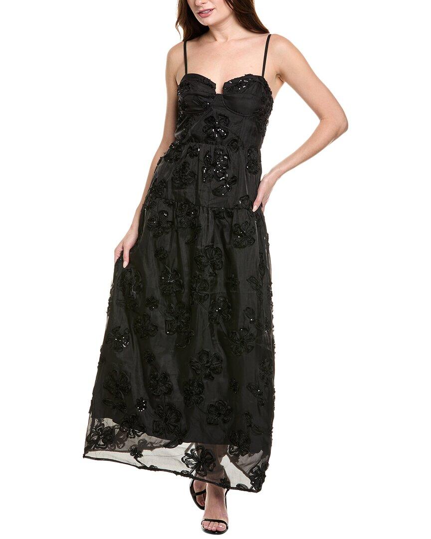 bea flora black dress Black And Gold Tie Neck Maxi Dress  self-portrait