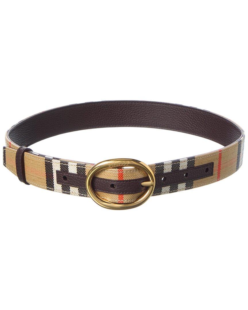 Burberry Reversible Check Coated Canvas & Leather Belt Burberry: Beige Reversible Check B Buckle Belt | SSENSE main image 4