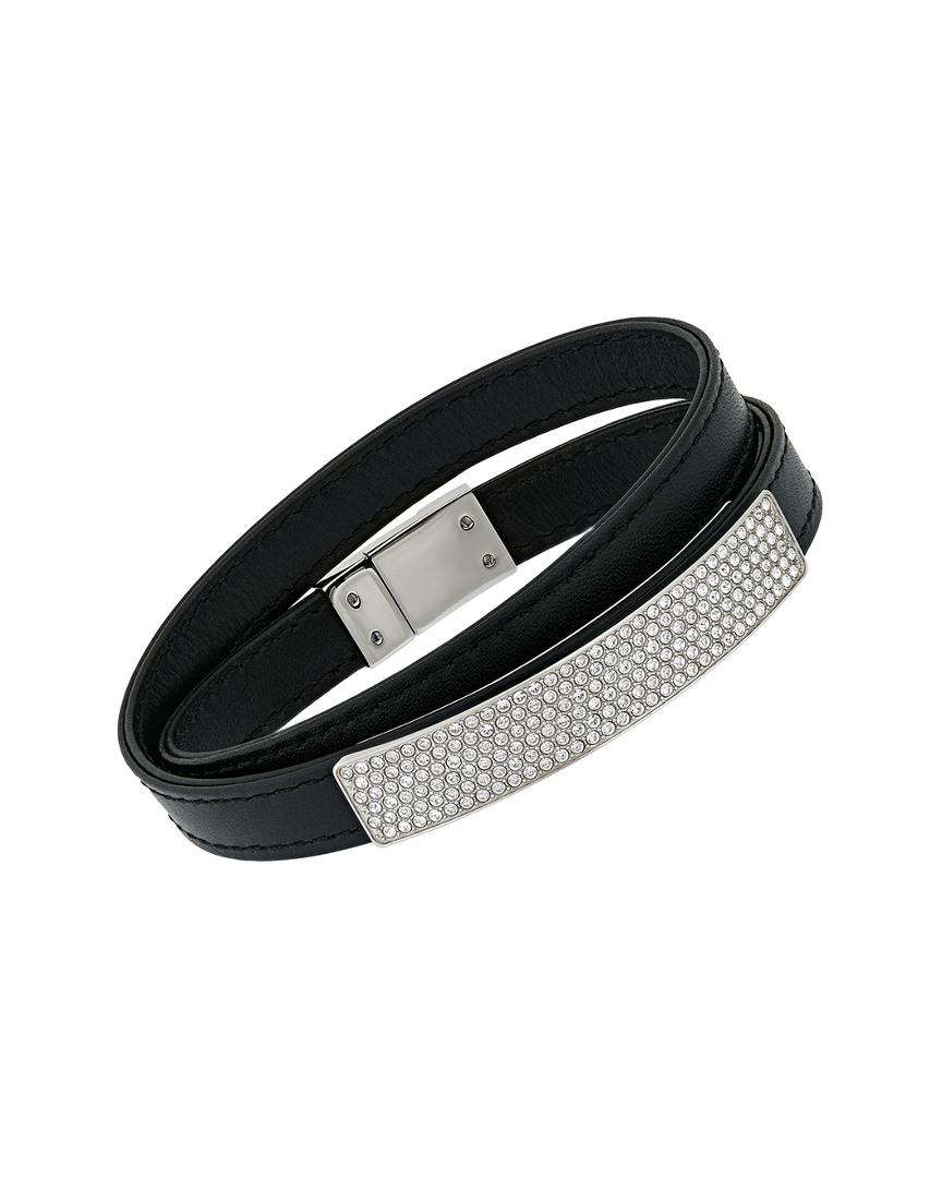 Swarovski Crystal Vio Plated Wrap Leather Bracelet in Black - Lyst