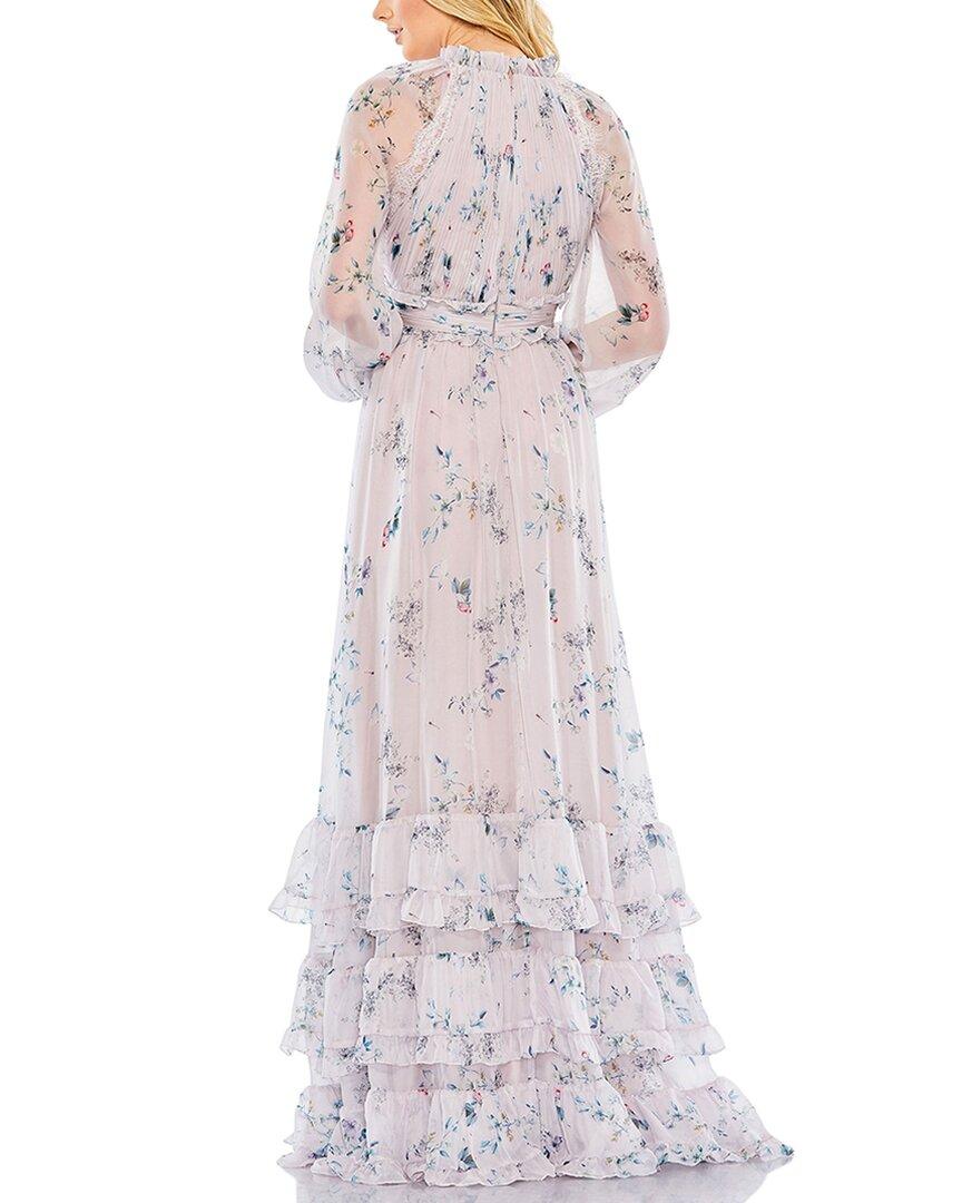 purple floral print high neck raglan sleeve dress Rochelle Women's Long Sleeve Tie Waist Tiered Dress, Blurred Floral