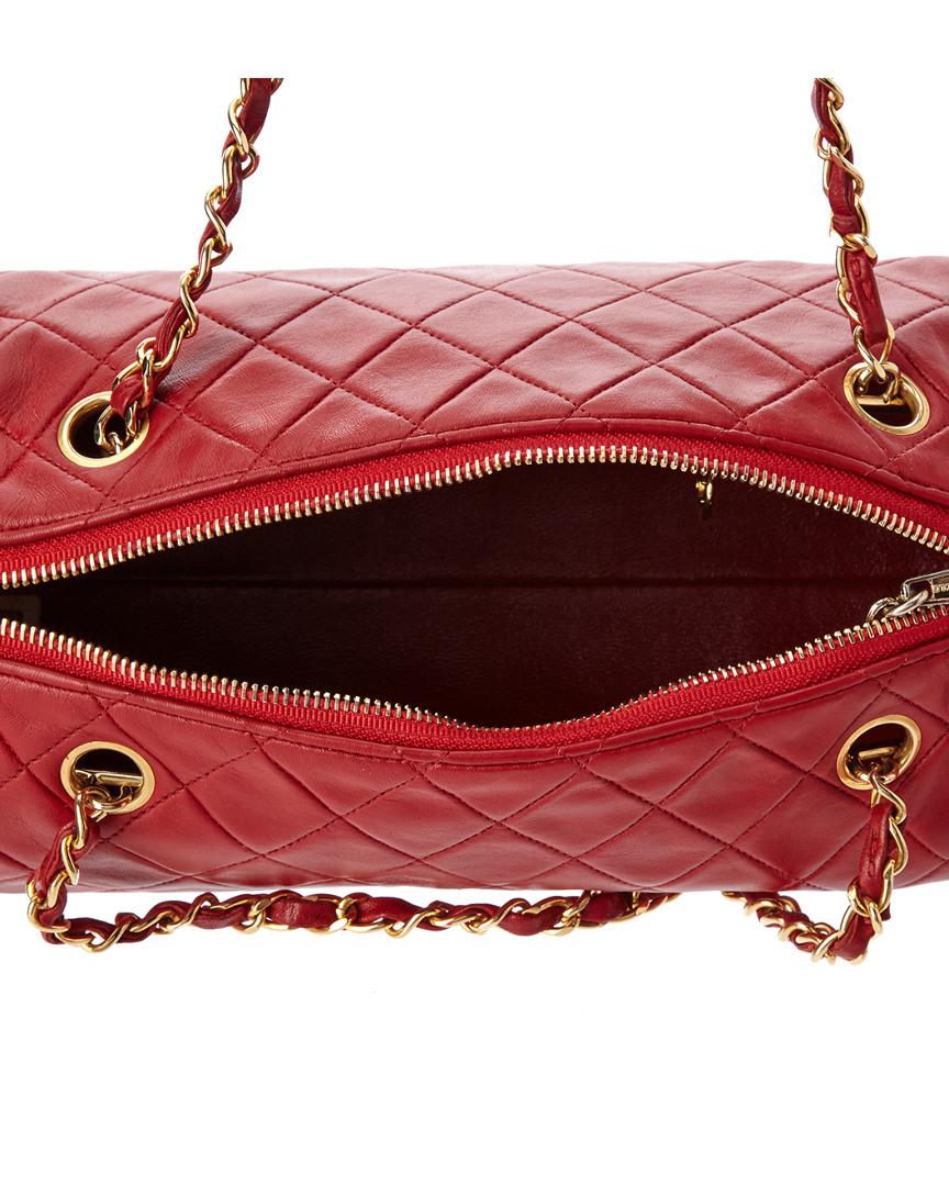 Chanel Leather Red Quilted Lambskin Barrel Bag - Lyst