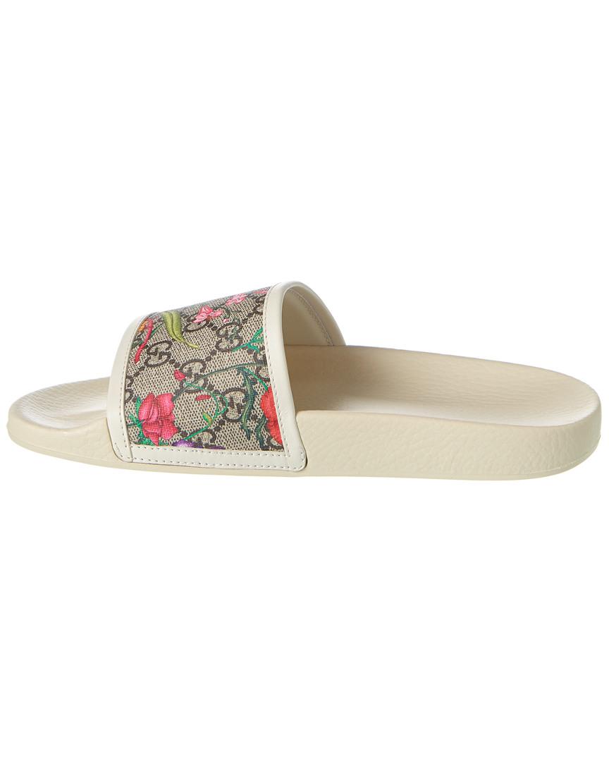 gucci pursuit flat flora canvas slide sandals