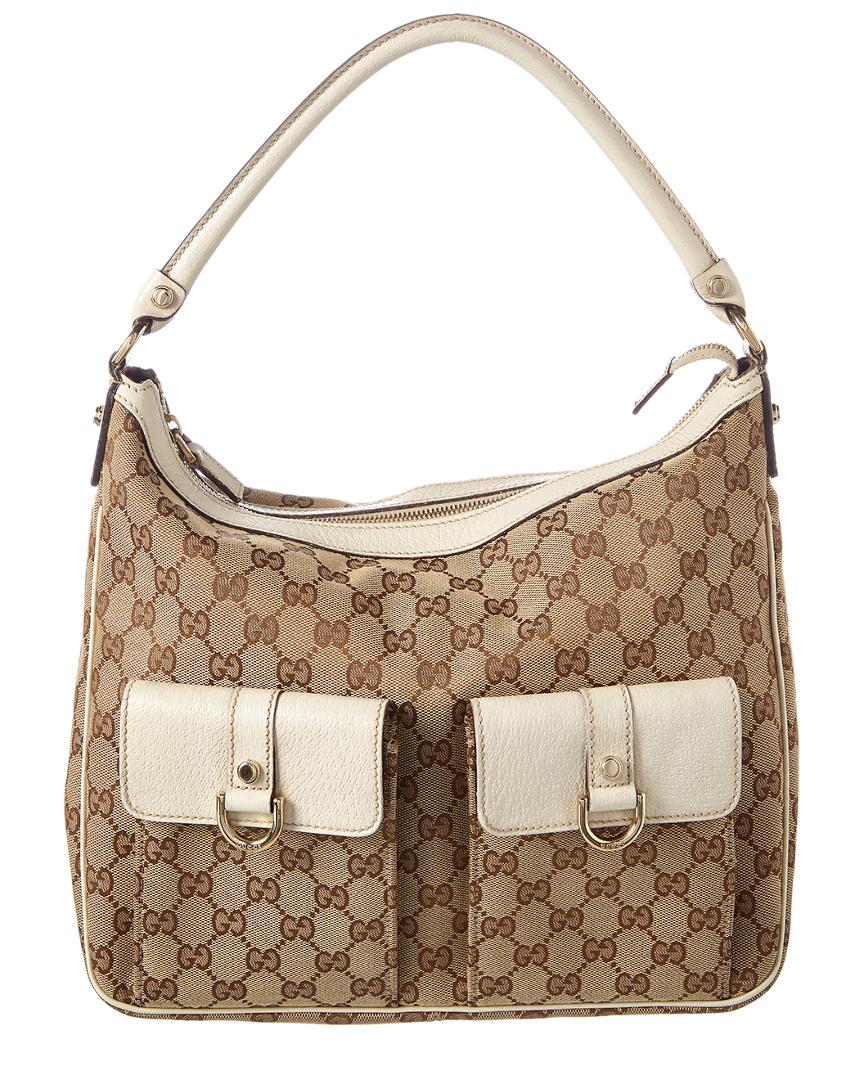 Gucci Ivory Leather & Gg Supreme Canvas Pocket Shoulder Bag in Brown - Lyst