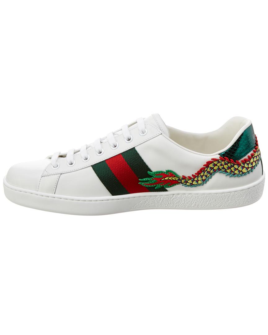Gucci Ace Dragon Appliqué Leather Low-top Sneaker in White for Men - Lyst