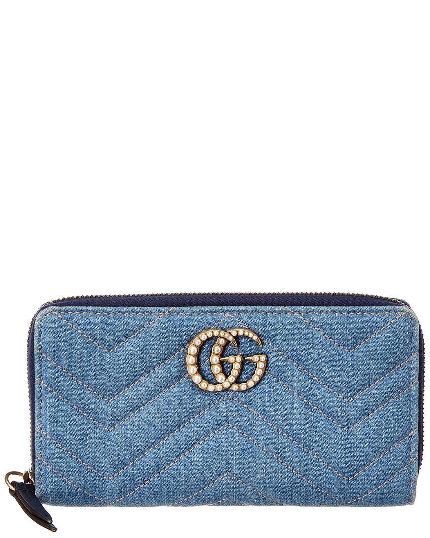 Gucci Blue Denim Marmont Wallet - Lyst