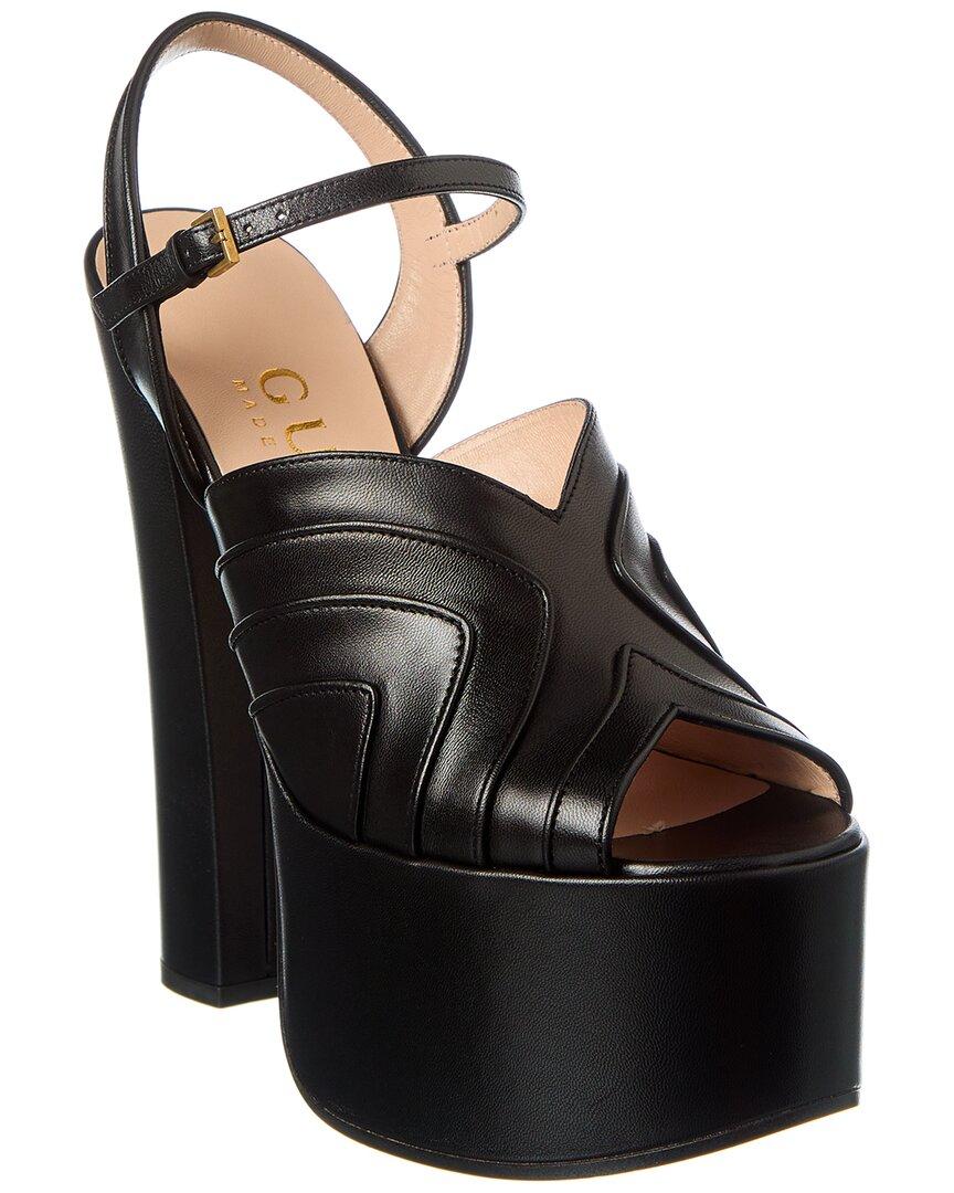 Gucci Leather Platform Sandal in Black | Lyst