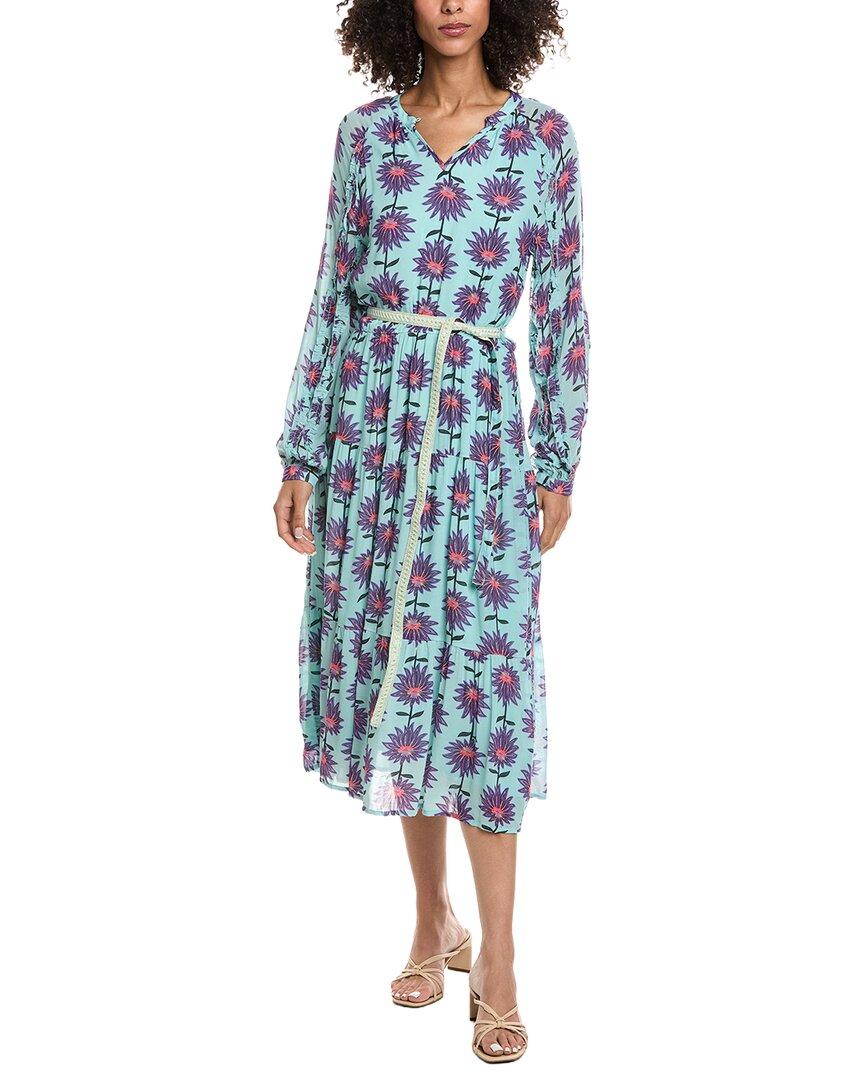 knee length dresses for ladies Misa Halter Midi Dress Asya Pom Pom Trim Marigold Block Print Size Small
