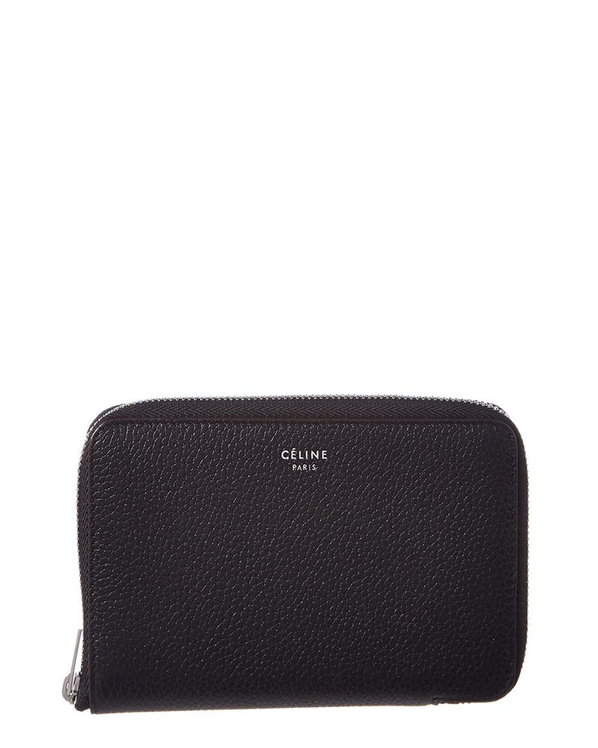 Celine Medium Leather Zip Around Wallet in Black | Lyst