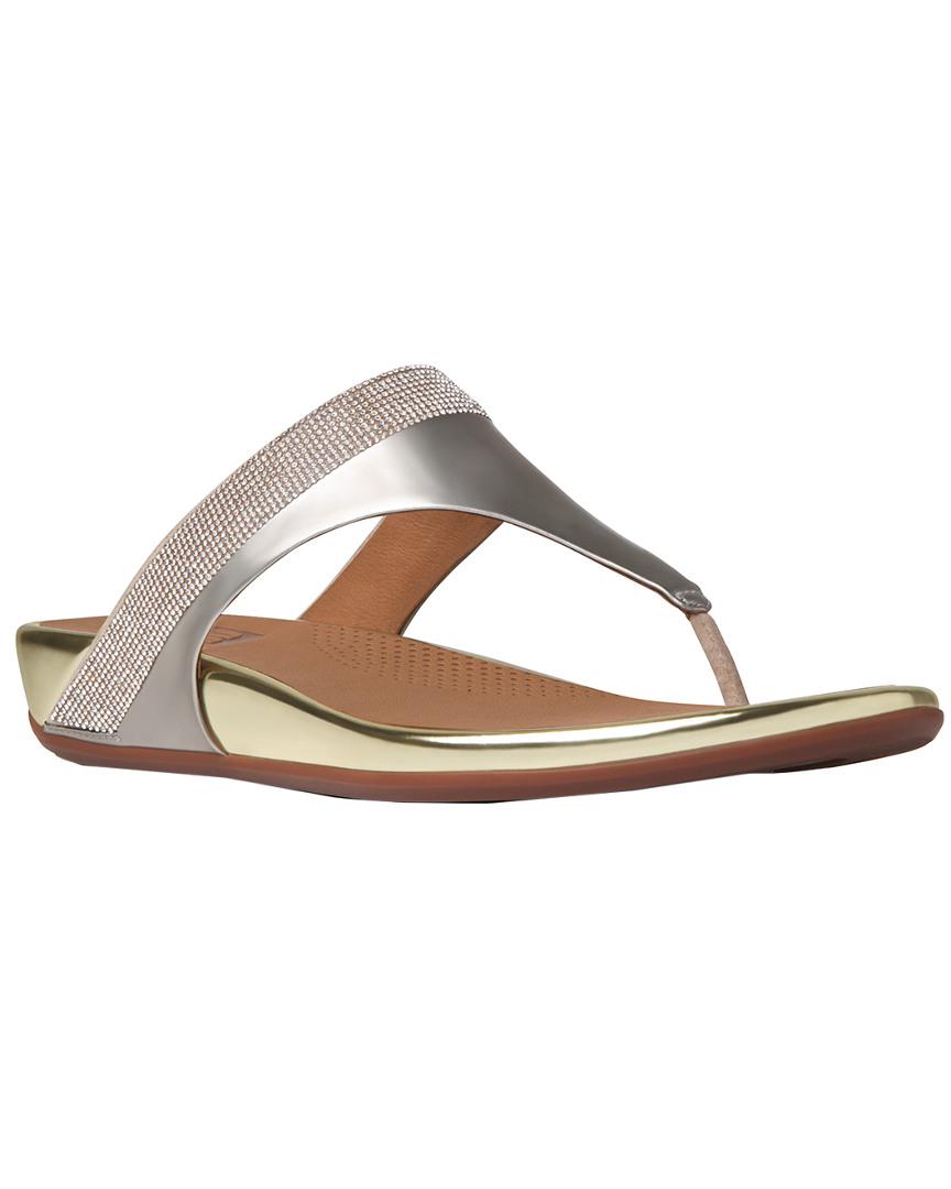 Fitflop Leather Banda Micro-crystal Toe Post Sandal in Pale Gold ...