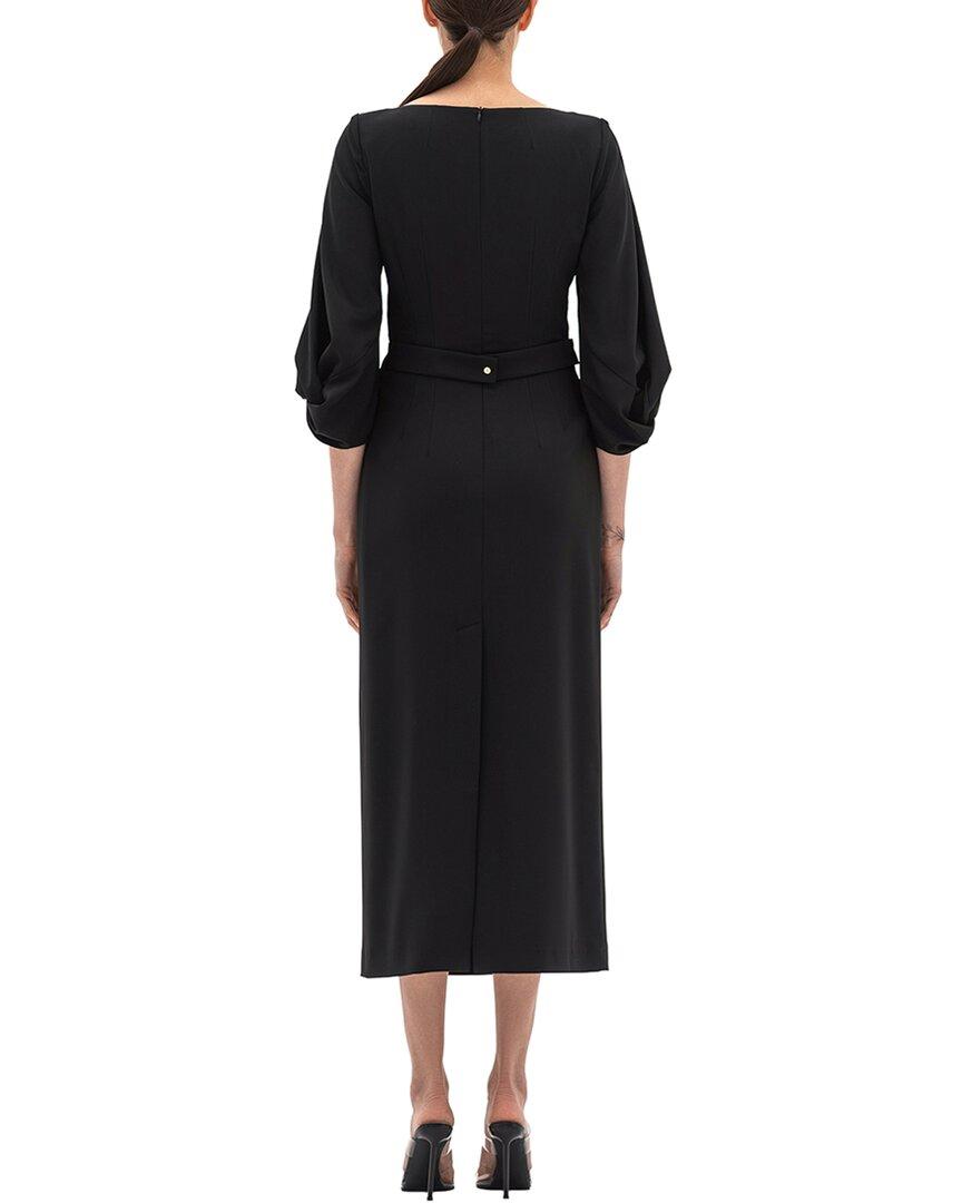 knee length dresses for ladies Black Office Bodycon Squareneck Short Sleeve Midi Dress with Pockets – BGL main image 0