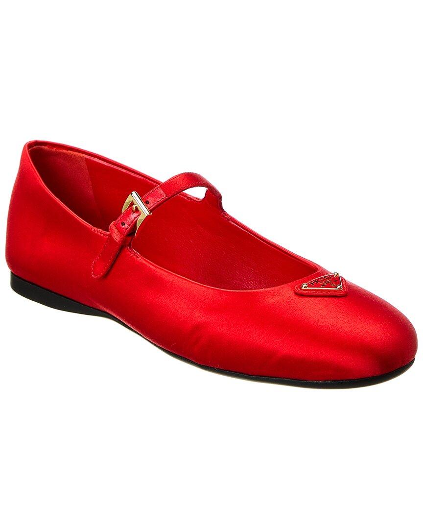 Prada Logo Satin Ballerina Flat in Red | Lyst