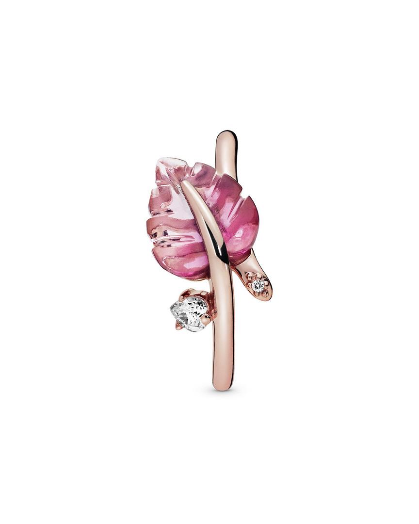 skal hente Breddegrad PANDORA Rose 14k Rose Gold Plated Pink Murano Glass Cz Leaf Ring | Lyst