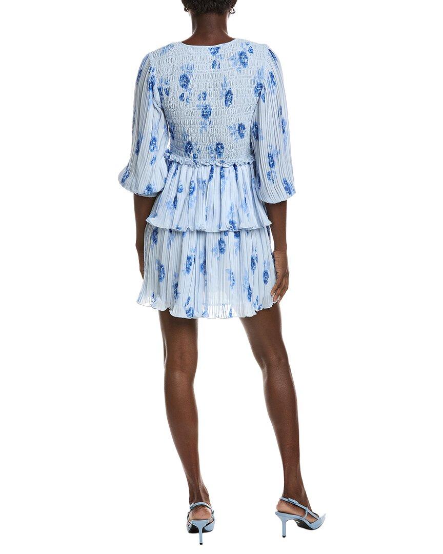 ganni pleated georgette dress blue Ganni Pleated Georgette S/S Printed Dress - Floral Azure