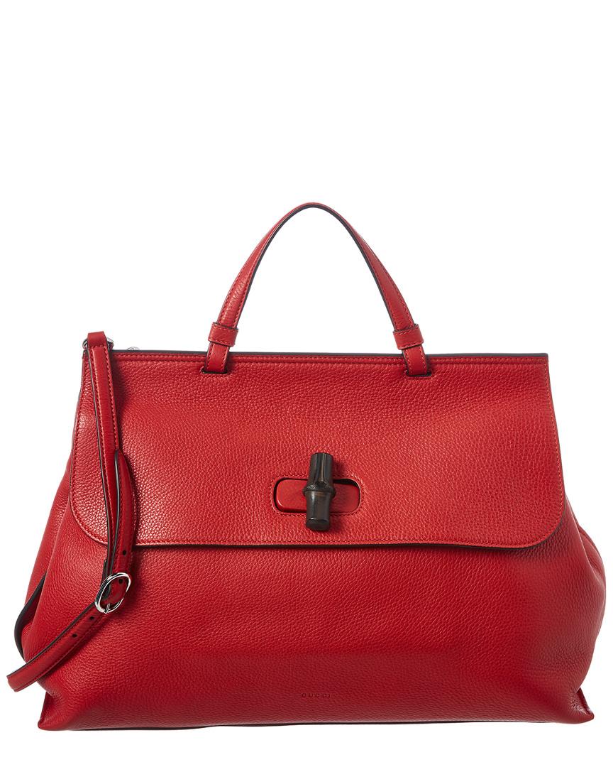 Gucci Red Leather Bamboo Bag in Red - Lyst