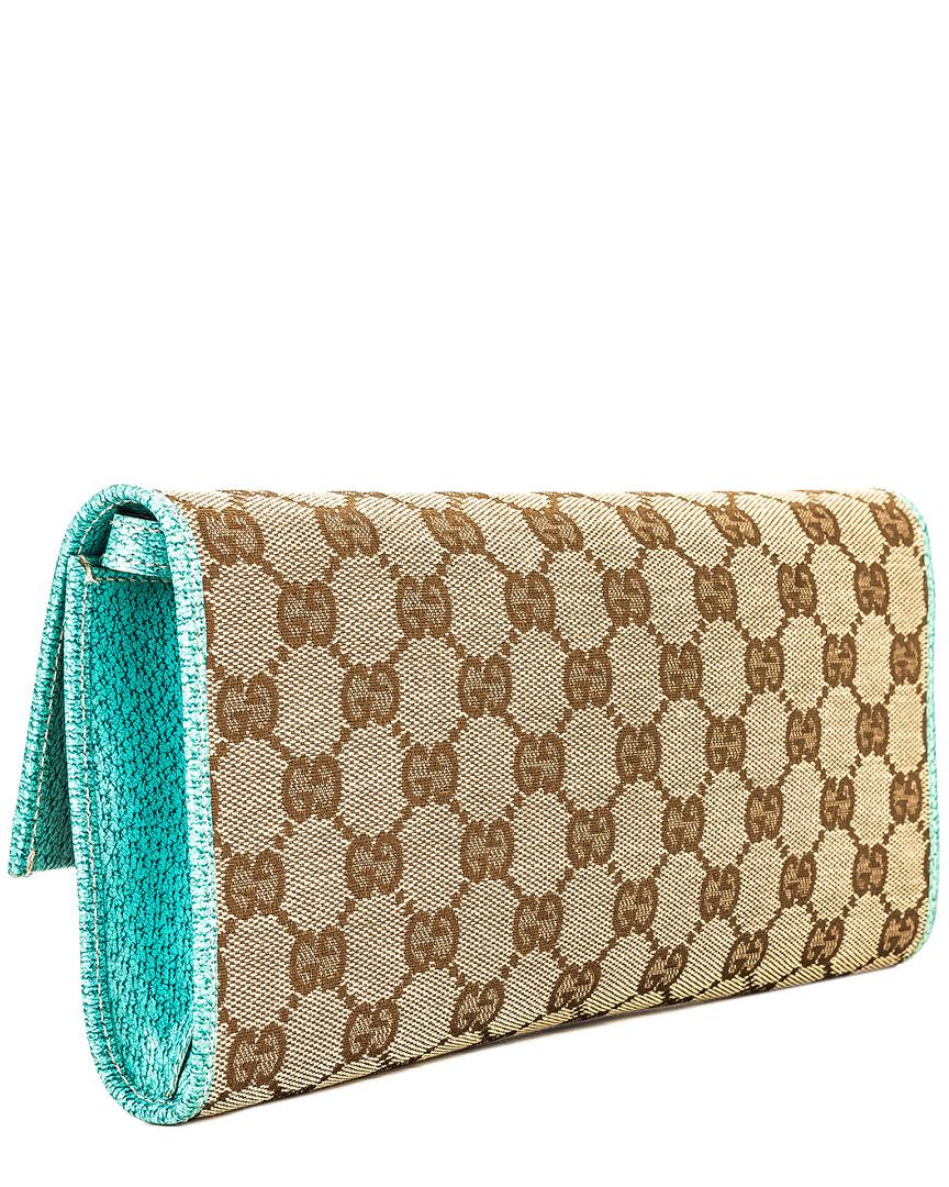 Gucci Turquoise Leather Gg Supreme Canvas Bamboo Pochette | Lyst