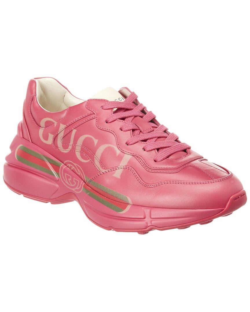 women's rhyton gucci logo leather sneaker